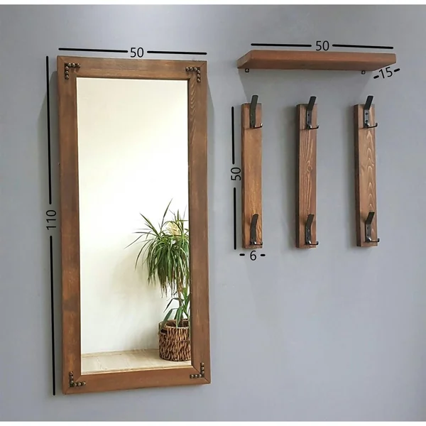 Vestiaire mural - 1 miroir, 3 portemanteaux, 1 étagère HILO