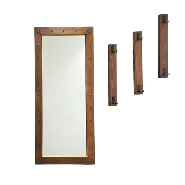 Vestiaire mural avec miroir - 3 portemanteaux en bois HILO