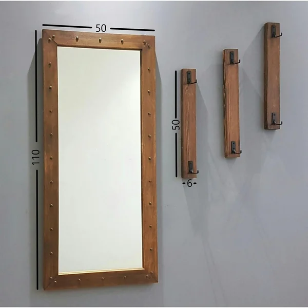 Vestiaire mural avec miroir - 3 portemanteaux en bois HILO
