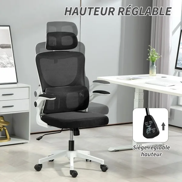 VINSETTO Fauteuil De Bureau Ergonomique Réglable Avec Support Lombaires Et Tétière