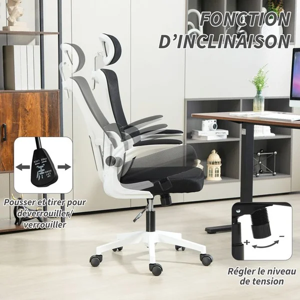 VINSETTO Fauteuil De Bureau Ergonomique Réglable Avec Support Lombaires Et Tétière