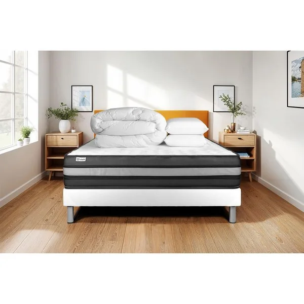 VITALIT Ensemble Vitalpower Zen 140 X 200 Cm Sommier Kit Blanc - Mousse Polyuréthane à Mémoire De Forme