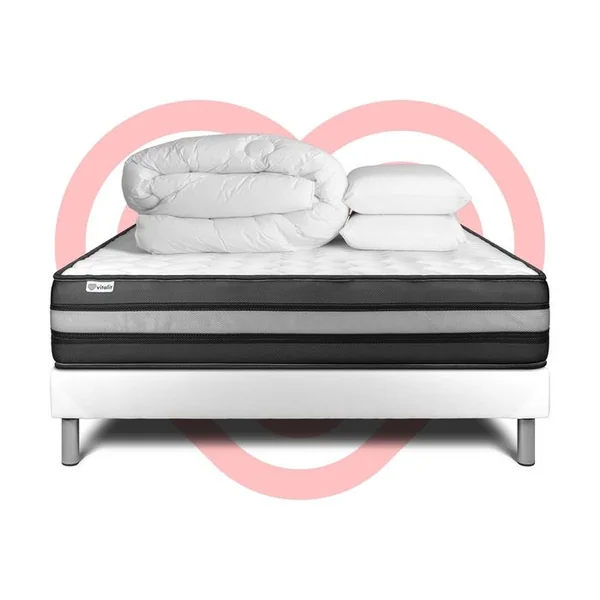 VITALIT Ensemble Vitalpower Zen 140 X 200 Cm Sommier Kit Blanc - Mousse Polyuréthane à Mémoire De Forme