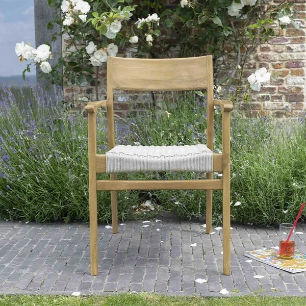 WILSA Fauteuil De Jardin En Teck Massif Et Cordage Beige Calvi