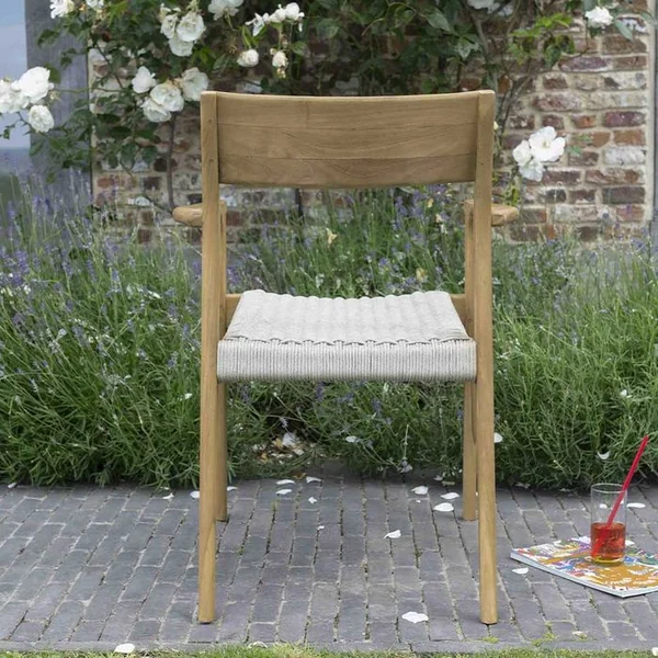 WILSA Fauteuil De Jardin En Teck Massif Et Cordage Beige Calvi