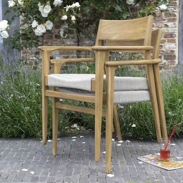 WILSA Fauteuil De Jardin En Teck Massif Et Cordage Beige Calvi