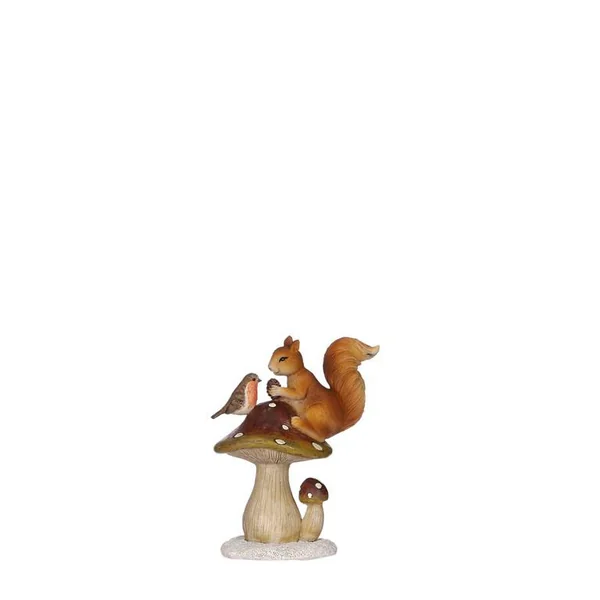 Écureuil marron en résine sur champignon - 10,5 x 7 x 13,5 cm