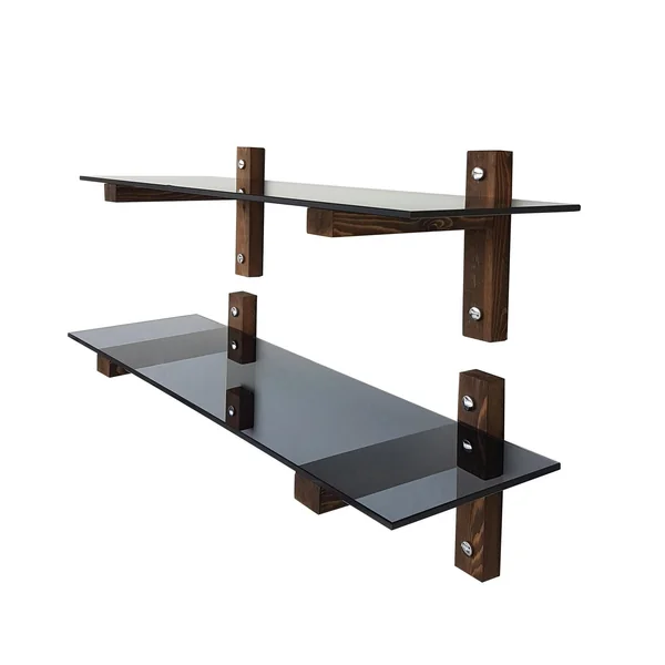Étagère murale en verre fumé - supports bois foncé (lot de 2) LHASA