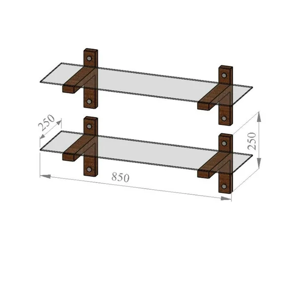 Étagère murale en verre fumé - supports bois foncé (lot de 2) LHASA