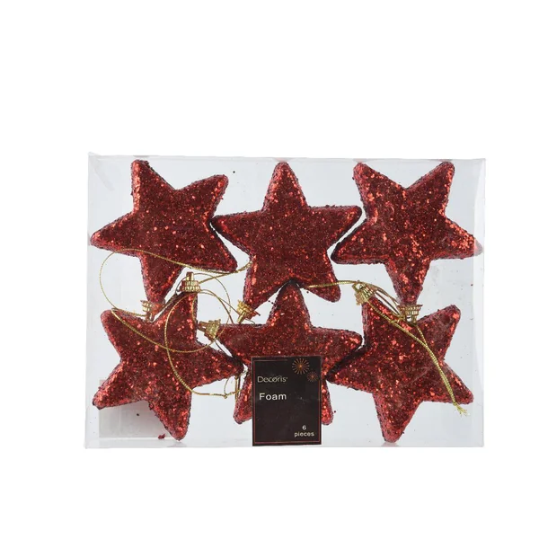 Étoile en polystyrène rouge pailleté à suspendre - 20 x 14,5 x 2,5 cm